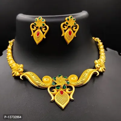 Traditional Gold Plated Meenakar Necklace Set with Earring for Women-thumb3