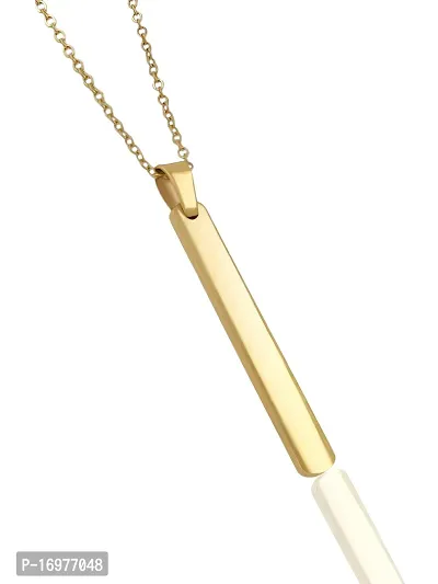 Stylish Gold Stainless Steel Bar Pendant Adjustable Necklace Chain Rhodium Stainless Steel Locket Set-thumb2