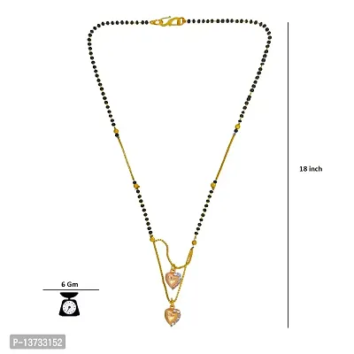 Brass  Gold Plated AD Studded Layered Heart Pendant Black Beaded Chain Traditional Mangalsutra for Women-thumb3