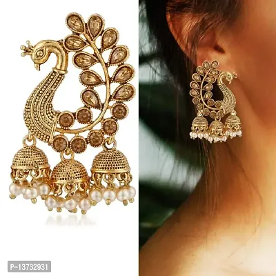 Saizen Metal Gold Plated and Pearl Jhumki Earrings for Women  Girls, Gold-thumb2