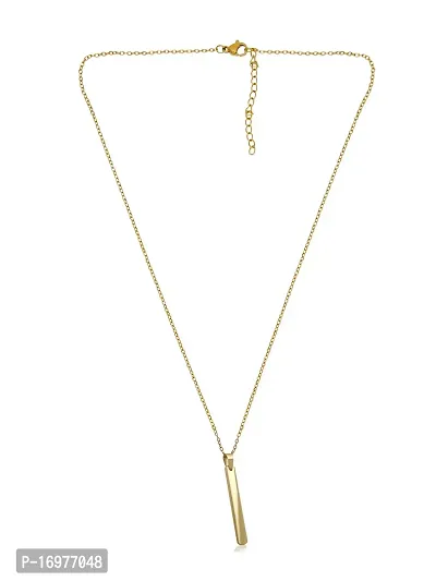 Stylish Gold Stainless Steel Bar Pendant Adjustable Necklace Chain Rhodium Stainless Steel Locket Set-thumb3