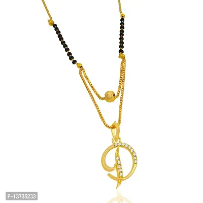 Brass  Gold Plated AD Studded D Alphabet Pendant Black Beaded Chain Traditional Mangalsutra for Women