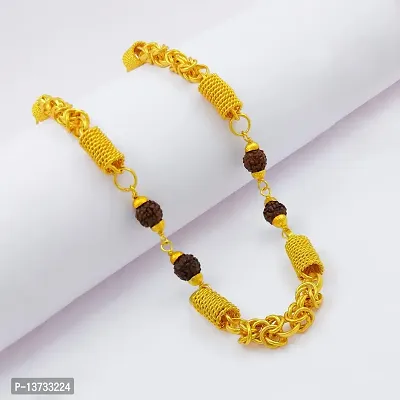 Saizen Designer Fancy Indian Polished Gold Plated Brass rudraksha Chain Gold Chain for Men-thumb3