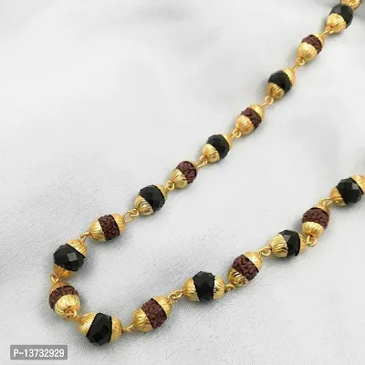 Mahadev Extension Rudraksha Beads and Black Pearl Stone Chain-thumb4