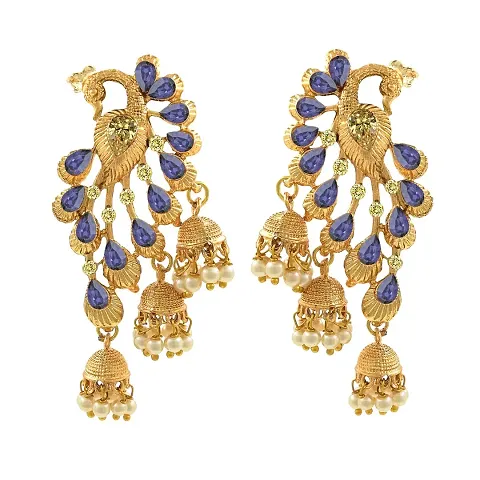 Saizen Gold-plated & Crystal and Citrine Jhumki Earrings for Women & Girls