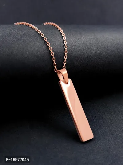 Stylish Rose Gold Stainless Steel Vertical Bar Pendant Adjustable Necklace Chain-thumb0