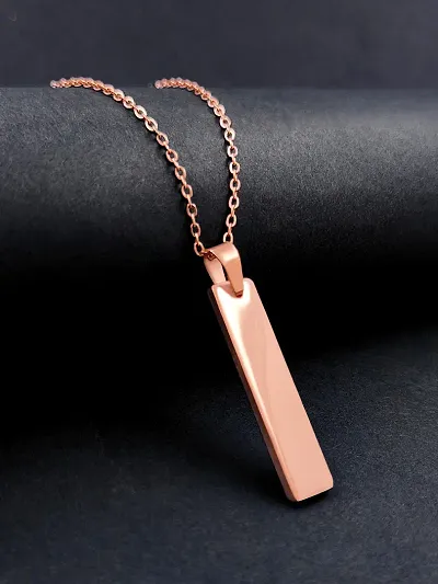 Stylish Rose Gold Stainless Steel Vertical Bar Pendant Adjustable Necklace Chain