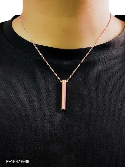 Stylish Rose Gold Stainless Steel Round Bar Pendant Adjustable Necklace Chain-thumb4