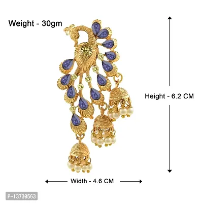 Saizen Blue Alloy Traditional Golden Gold Plated Pearl Peacock Diamond Jhumki Earring for Women-thumb2