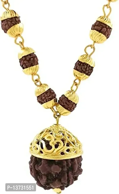 Rudraksha Classic Beaded Necklace with Rudraksha  Beads Mala Stone, Wood, Brass Pendant