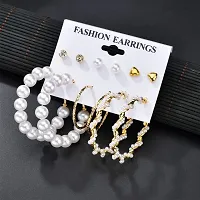 Combo of 6 Pairs Latest Gold Plated Pearl Stud Hoop Earrings for Women  Girls-thumb3