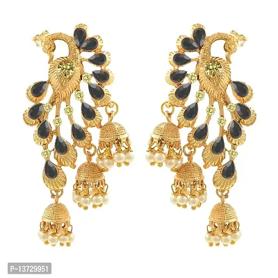 Saizen Gold-plated and Crystal and Citrine Black Jhumki Earrings for Women