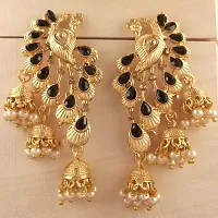 Saizen Gold-plated and Crystal and Citrine Black Jhumki Earrings for Women-thumb4