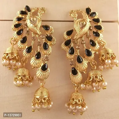 Saizen Gold-plated and Crystal and Citrine Black Jhumki Earrings for Women-thumb5