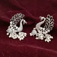 Saizen Silver Gold Diamond; Pearl Alloy Traditional Peacock Kundan Jhumka Earrings for Women-thumb3