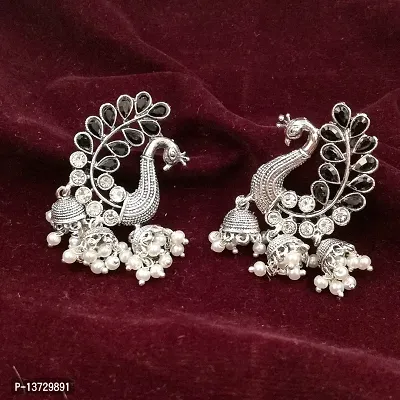Saizen Silver Gold Diamond; Pearl Alloy Traditional Peacock Kundan Jhumka Earrings for Women-thumb4
