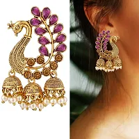 Saizen Metal Gold Plated and Pearl Pink Jhumki Earrings for Women-thumb1