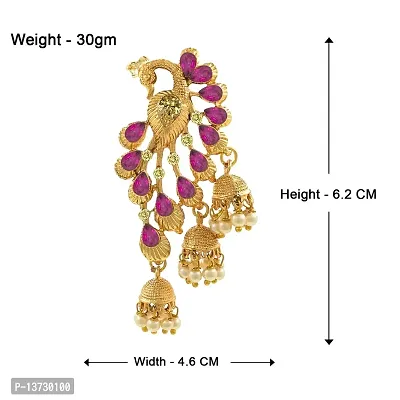 Saizen Traditional Gold Pearl Gold-plated Peacock Kundan Jhumkas Diamond, Pearl Alloy Jhumki Earring for Women-thumb2