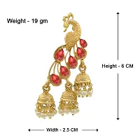 Saizen Traditional Gold Pearl Peacock Kundan Jhumkas Diamond, Pearl Alloy Jhumki Earring (Red) (Red)-thumb1