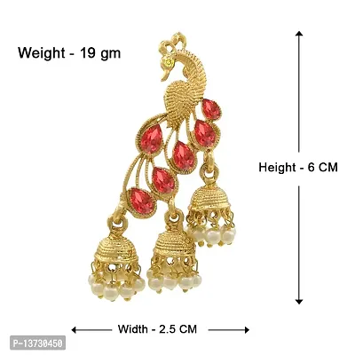 Saizen Traditional Gold Pearl Peacock Kundan Jhumkas Diamond, Pearl Alloy Jhumki Earring (Red) (Red)-thumb2