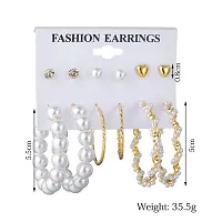 Combo of 6 Pairs Latest Gold Plated Pearl Stud Hoop Earrings for Women  Girls-thumb2