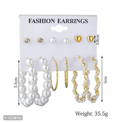 Combo of 6 Pairs Latest Gold Plated Pearl Stud Hoop Earrings for Women  Girls-thumb3