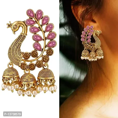 Saizen Metal Gold Plated and Pearl Jhumki Earrings for Women  Girls, Rani Pink-thumb2
