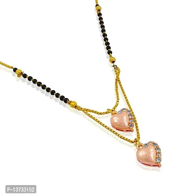 Brass  Gold Plated AD Studded Layered Heart Pendant Black Beaded Chain Traditional Mangalsutra for Women-thumb0