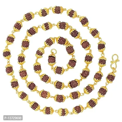 Saizen CHR280 Gold Toned Graced Rudraksha Beads Chain for Men/boys/husband  unisex-thumb0