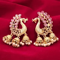 Saizen Metal Gold Plated and Pearl Jhumki Earrings for Women  Girls, Rani Pink-thumb2