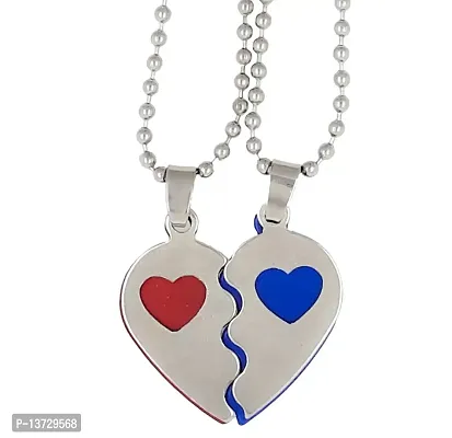 Couple Special Silver Plated Dual Love Heart Pendant Chain For