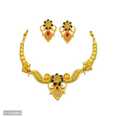 Traditional Gold Plated Meenakar Necklace Set with Earring for Women-thumb0