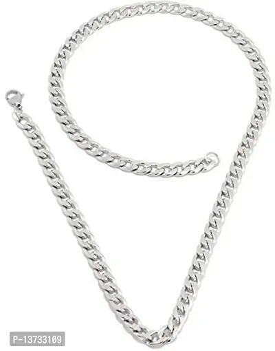 Saizen Silver  Stainless Steel Chain Necklace for Men (Silver)