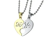 Saizen Couple Hearth Boy/Girl Valentine's Day Special Stainless Steel Pendant with Chain-thumb1