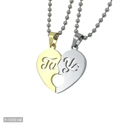 Saizen Couple Hearth Boy/Girl Valentine's Day Special Stainless Steel Pendant with Chain-thumb2