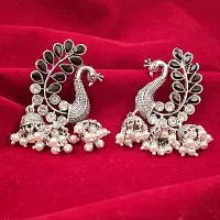 Saizen Silver Gold Diamond; Pearl Alloy Traditional Peacock Kundan Jhumka Earrings for Women-thumb2