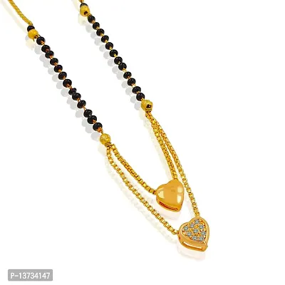 Brass  Gold Plated AD Studded Layered Dual heart Pendant Black Beaded Chain Traditional Mangalsutra for Women