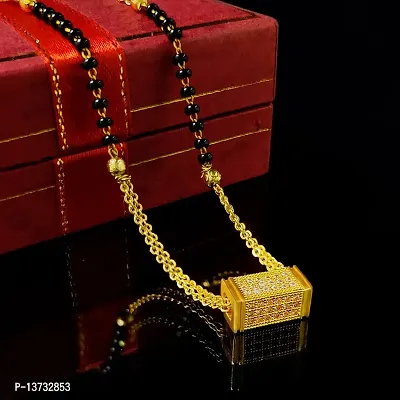 Saizen Gold plated Ad traditional Mangalsutra tanmaniya Black Beaded Golden chain For Women and Girls Brass Mangalsutra-thumb5