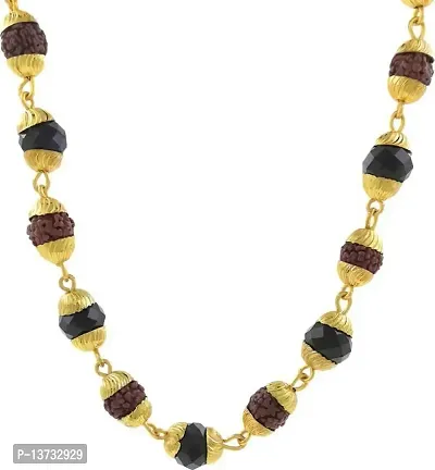 Mahadev Extension Rudraksha Beads and Black Pearl Stone Chain