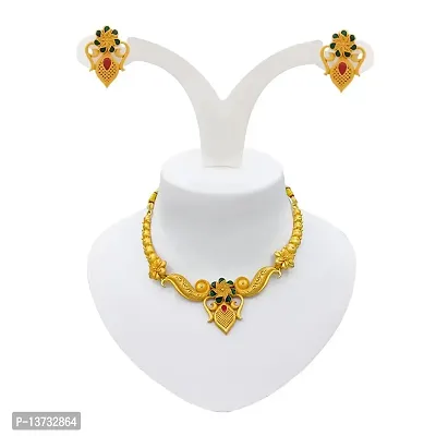 Traditional Gold Plated Meenakar Necklace Set with Earring for Women-thumb2