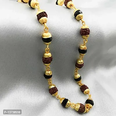 Mahadev Rudraksha Beads and Black Pearl Stone Chain-thumb3