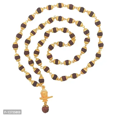 Saizen CHR282 Rudraksha Shiv Chain with Shivling Pendant for Unisex Gold-plated Plated Stainless Steel Chain