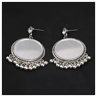 Saizen Single Mirror (1 pair) Oxidised Silver Earrings Alloy Chandbali Earring Alloy Dangle Earring for girls and women-thumb1