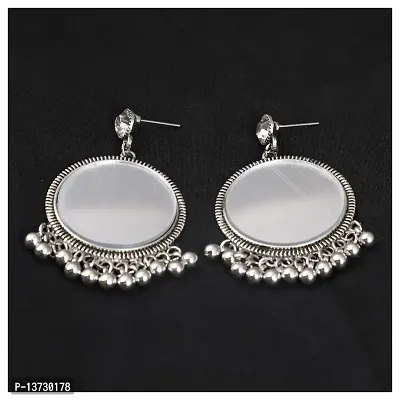 Saizen Single Mirror (1 pair) Oxidised Silver Earrings Alloy Chandbali Earring Alloy Dangle Earring for girls and women-thumb2