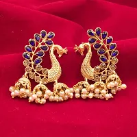 Saizen Metal Gold Plated and Pearl Jhumki Earrings for Women  Girls, Blue-thumb2