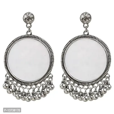 Saizen Single Mirror (1 pair) Oxidised Silver Earrings Alloy Chandbali Earring Alloy Dangle Earring for girls and women