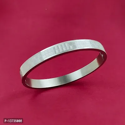 Sterling Silver Plated Stainless Steel Designer Cuff Kada for Unisex-thumb4