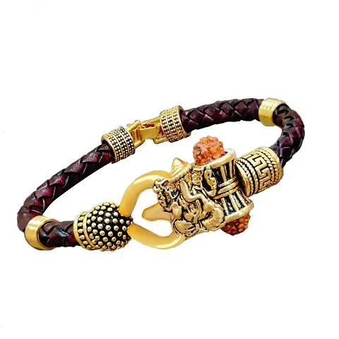 saizen Trishule Ganpati leather bracelet