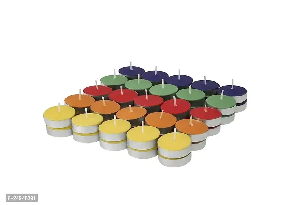 Wax Tealight Candles, 2.5-Hour Burn Time, Smokeless, No Residue (Set of 50, Multicolored, Unscented)-thumb0