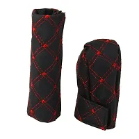 PU Leather Gear Shift Knob and Handbrake Cover Set, Black and Red-thumb3